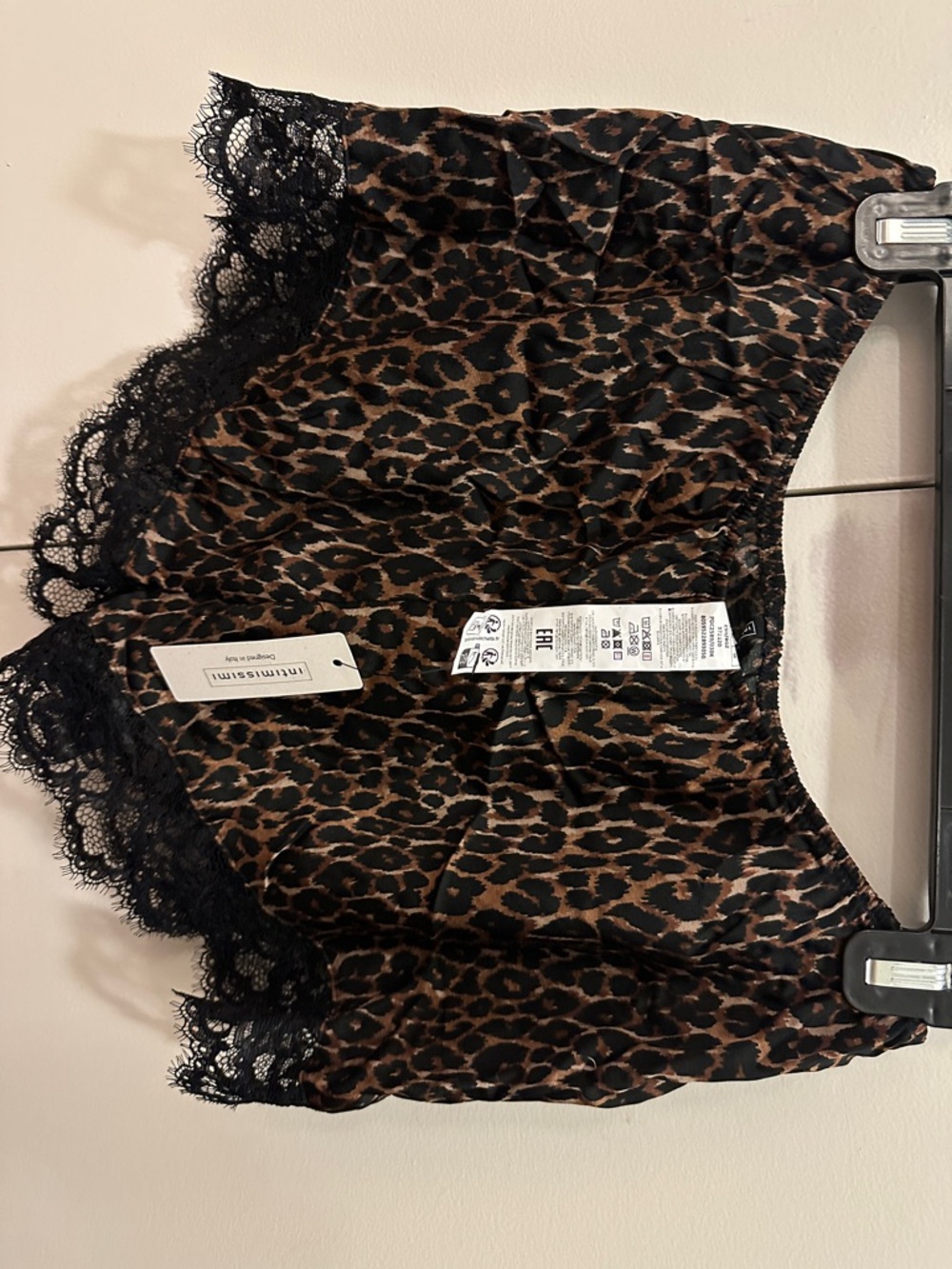 Intimissimi Leopard Satin Lace-Trim Shorts - Brown/Black